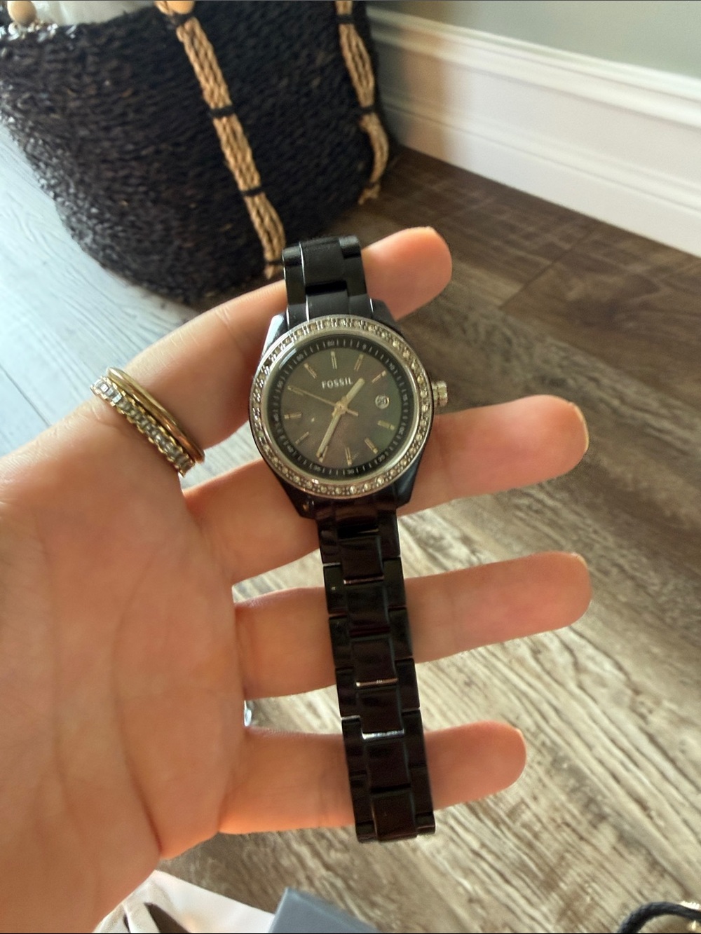 Fossil Black Ceramic Watch with Crystal Bezel